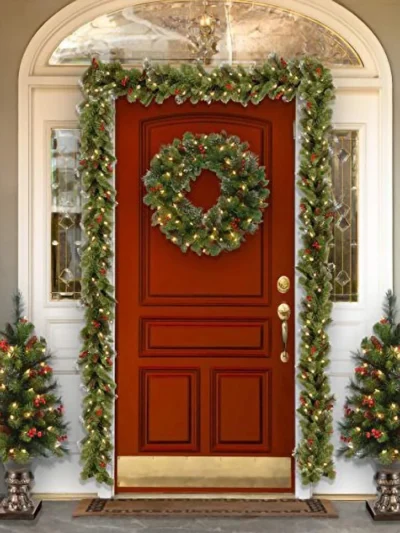 Pine Needle Xmas Garland Green Christmas Wreath for Home Front Door