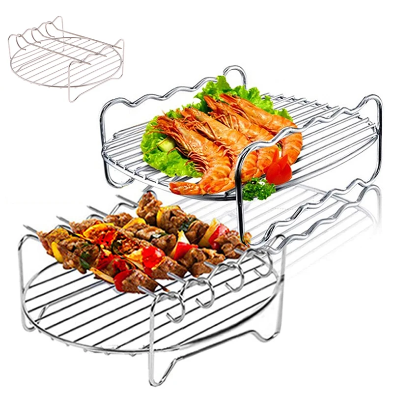 Stainless Steel Grill Baking Pan Skewers Air Fryer Holder Grill Double Barbecue Baking Pan Replacement BBQ Kitchen Tools