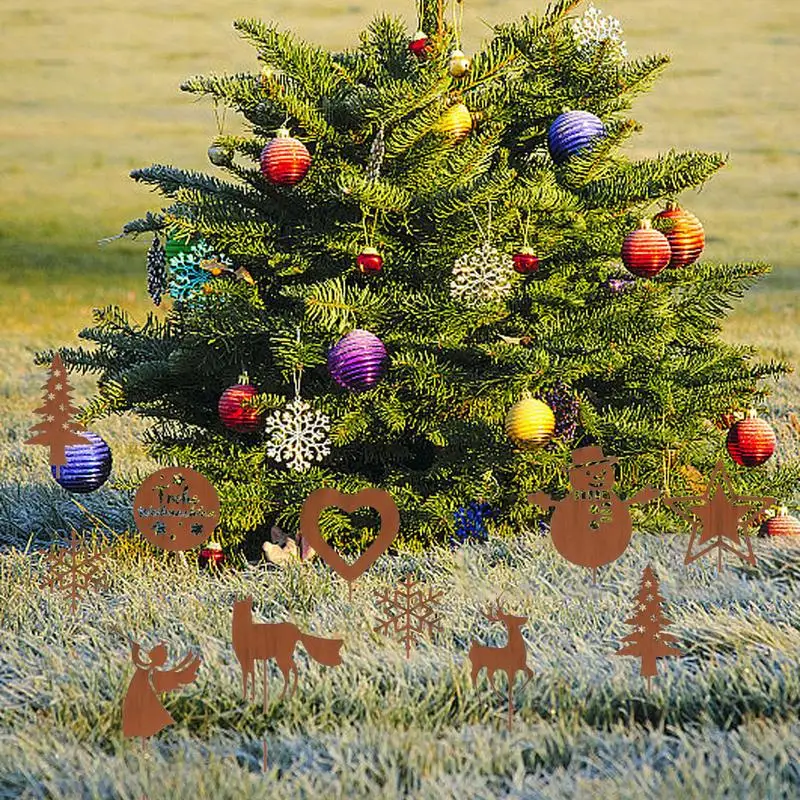 Christmas Yard Stakes Outdoor 11X Set Rusty Animal Silhouette Ground Stakes Decor For Courtyard - Image 4