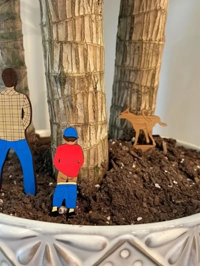 3pcs Whimsical Wooden Mini Signs For Potted Plants - Father, Son & Puppy Designs - For Home & Garden Decor, Outdoor Ornaments