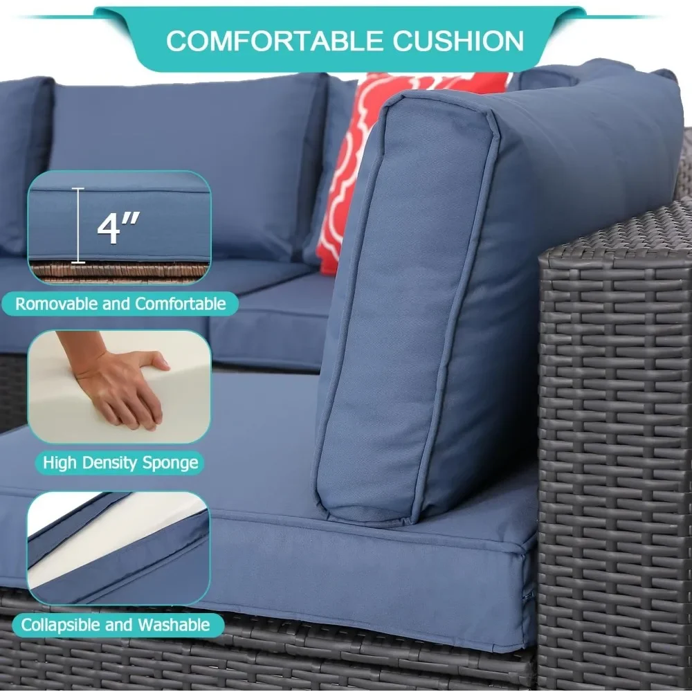 Patio Furniture Sets Outdoor Sectional PE Rattan Outdoor Furniture Patio Conversation Set with Cushions for Balcony Lawn - Image 5