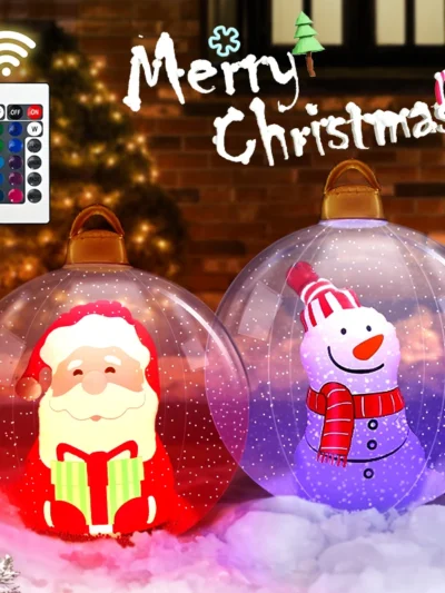 PVC Inflatable Christmas Ball with Remote Control 55CM Giant LED Luminous Christmas Decorated Ball Outdoor Party Yard Ornaments
