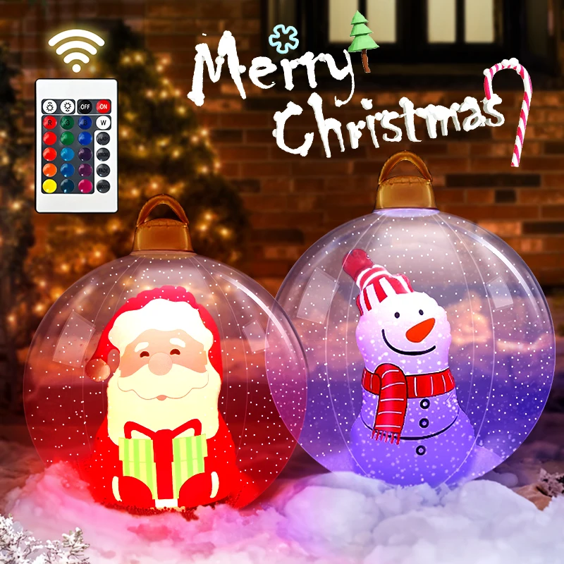 PVC Inflatable Christmas Ball with Remote Control 55CM Giant LED Luminous Christmas Decorated Ball Outdoor Party Yard Ornaments