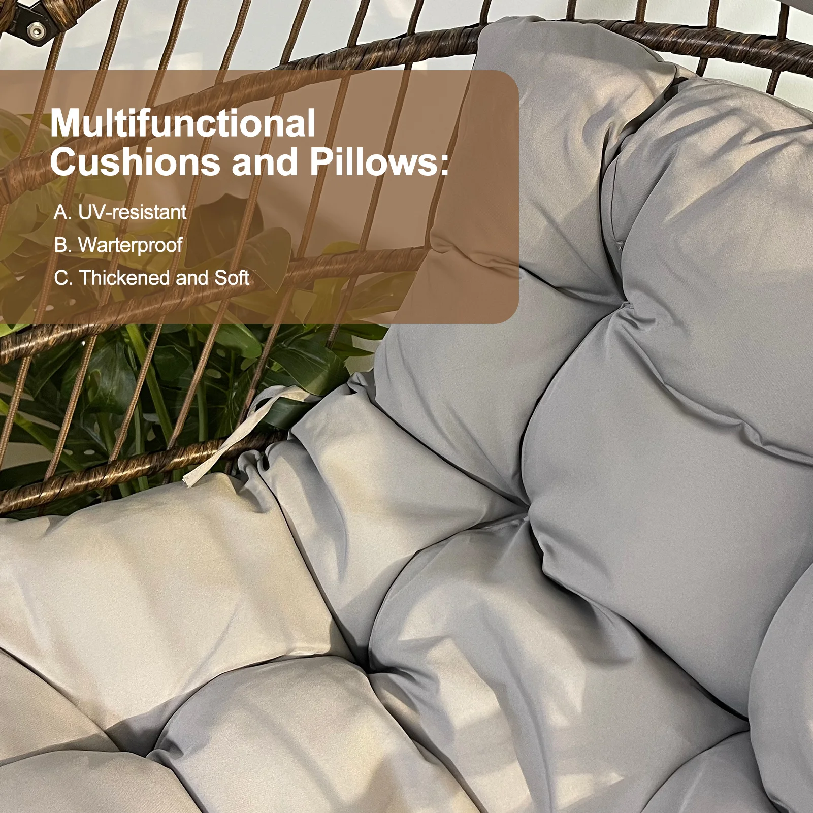 Swing Egg Chair with Stand Indoor Outdoor Wicker Rattan Patio Basket Hanging Chair with C Type bracket - Image 3