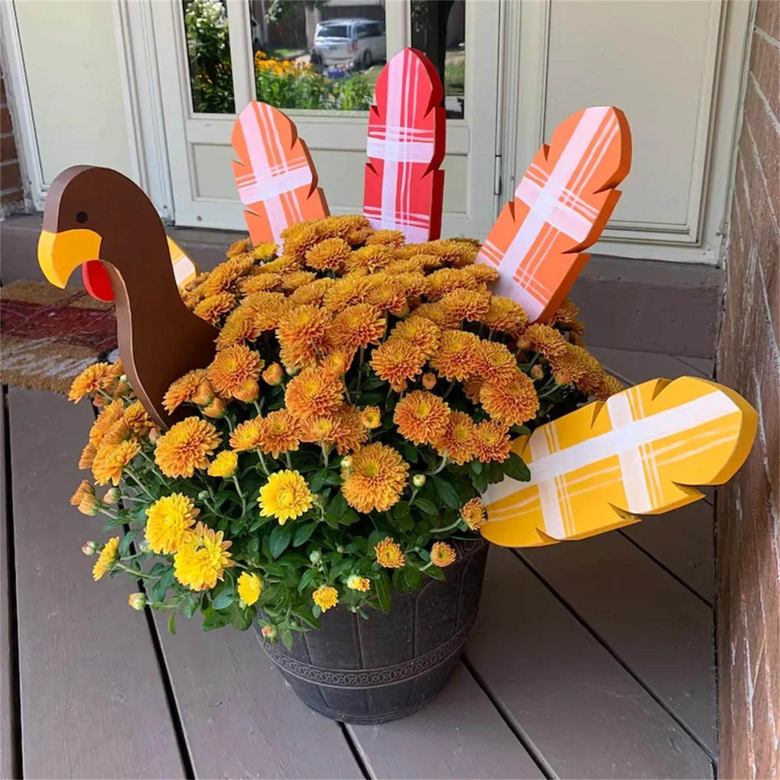 Turkey Planter Decorative Insert Ornament Wooden Flower Pot Decoration Thanksgiving Home Decor Gardening Decoration - Image 2