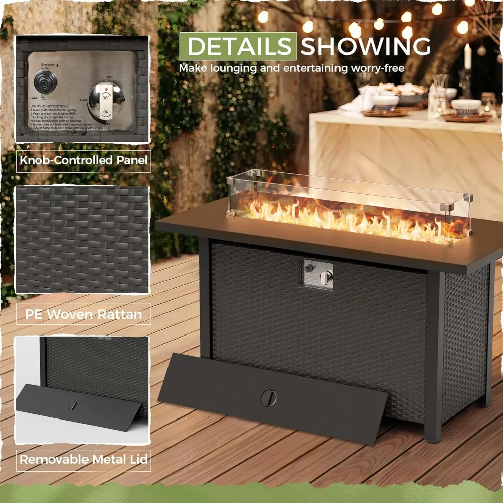 8-Piece Outdoor Patio Furniture Sets with 45” Propane Gas Fire Pit Table, All-Weather Black Wicker Rattan Sectional Sofa - Image 5