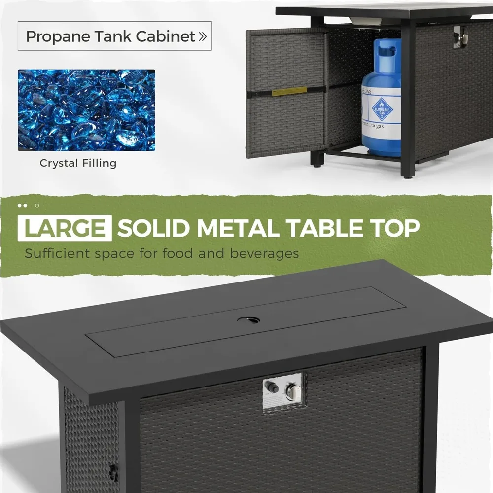 8-Piece Outdoor Patio Furniture Sets with 45” Propane Gas Fire Pit Table, All-Weather Black Wicker Rattan Sectional Sofa - Image 6