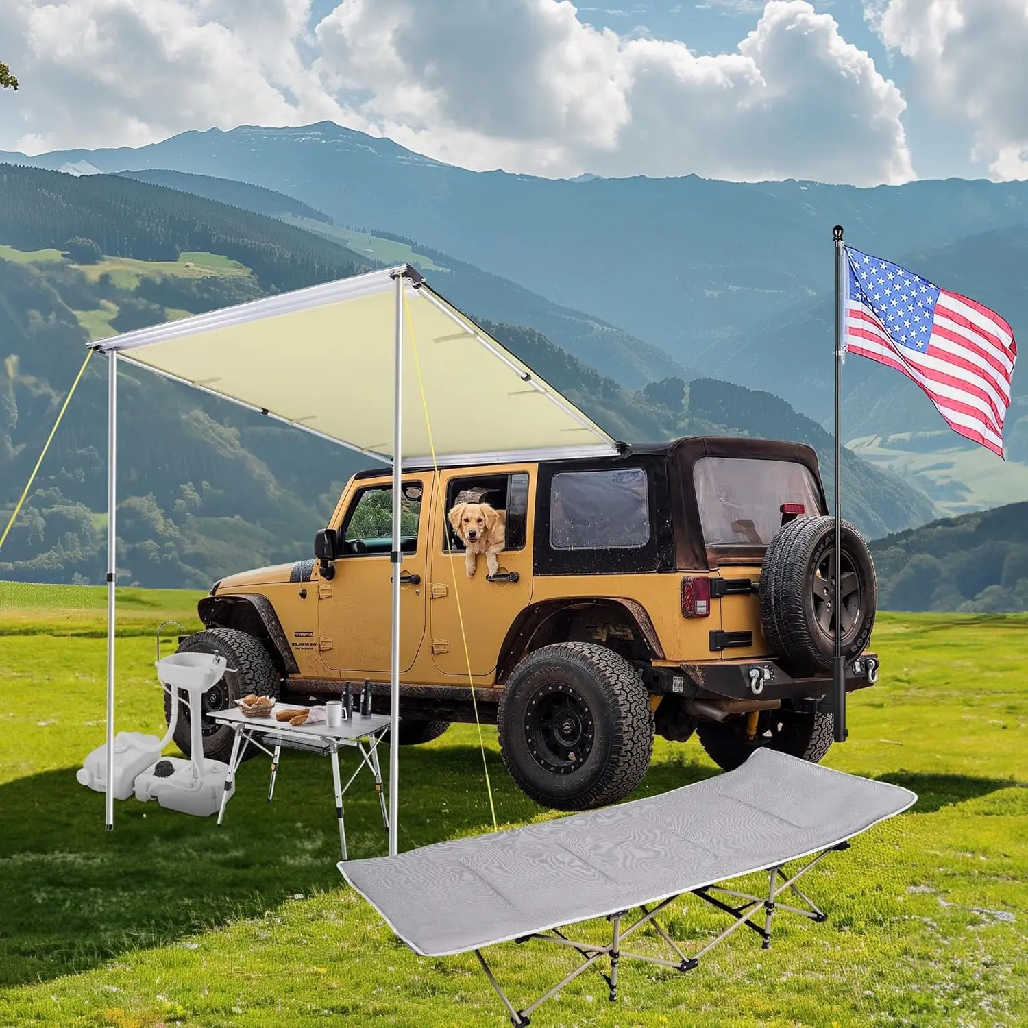 4.6X6.6' Car Side Awning Suv Truck Vehicle Awning Rooftop Pull Out Tent Shelter Uv50+ Shade Outdoor Camping - Image 2