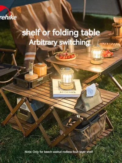 Naturehike Double Layer Storage Rack Folding Wooden Mini Table Camping Picnic BBQ Shelf