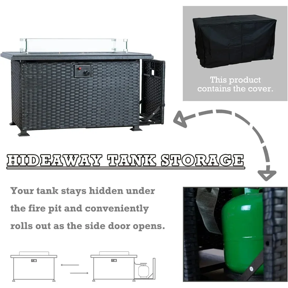 Propane Gas Fire Pit Table with Aluminum Tabletop and Glass Wind Guard Clear Glass Rocks and Slide Out Tank Holder Fire Table - Image 6