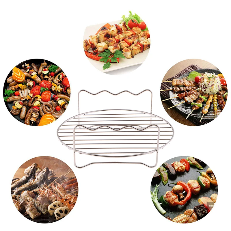 Stainless Steel Grill Baking Pan Skewers Air Fryer Holder Grill Double Barbecue Baking Pan Replacement BBQ Kitchen Tools - Image 2