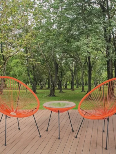 3-Piece Outdoor Patio Furniture, Acapulco Chairs Patio Cafe Set with Glass Top Table and Chairs, Weather-Resistant Outdoor