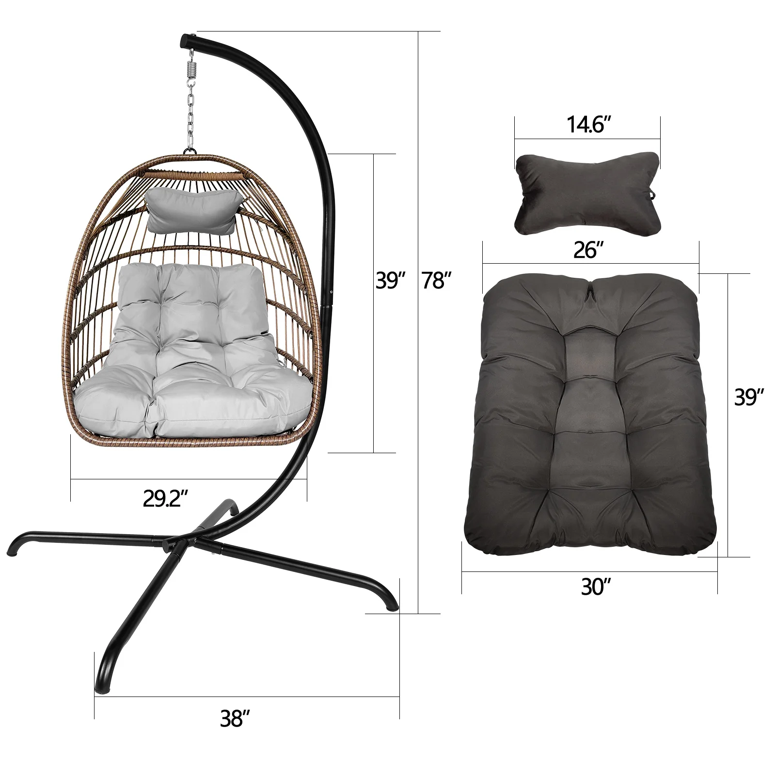 Swing Egg Chair with Stand Indoor Outdoor Wicker Rattan Patio Basket Hanging Chair with C Type bracket - Image 7