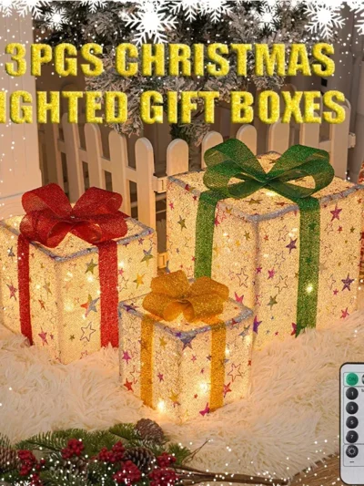 3PCS Christmas Gift Box Luminous Bow Holiday for Lighted Up Christmas Decor