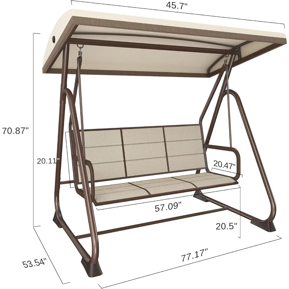 3-Person Outdoor Patio Swing Chair with Adjustable Canopy, Porch Swing, Outdoor Swing Chairs - Image 6