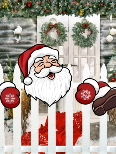 Christmas Fence Decoration Cute Santa Claus Plastic Boards Home/Outdoor/Garden Patio