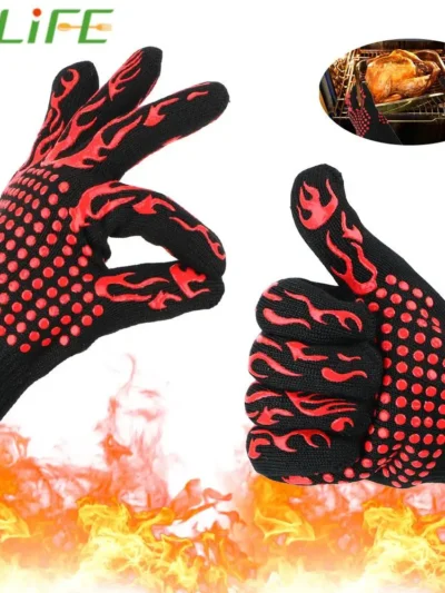 Fireproof Oven Mitts Flame Retardant 300-500 Centigrade Microwave Oven Gloves Extreme Heat Resistant Non-slip BBQ Fire Gloves