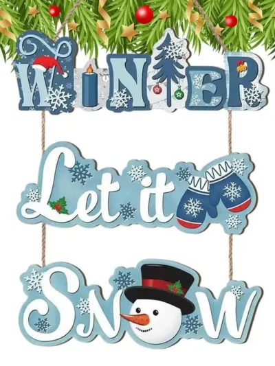 Wooden Snowman Snowflake Winter Sign Christmas Decoration