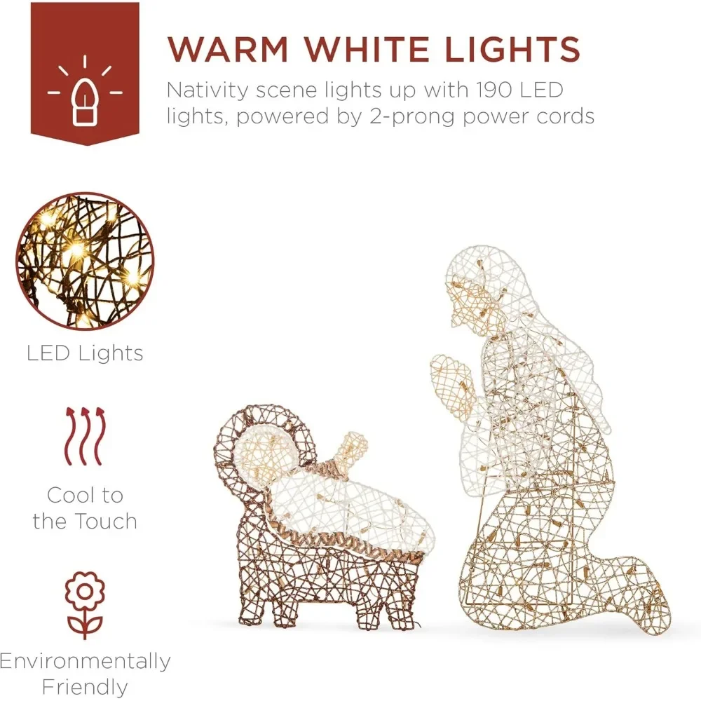 6ft Lighted Outdoor Nativity Scene, Christmas Holy Family Yard Decoration w/ 190 LED Lights, Stakes, Zip Ties - Image 4