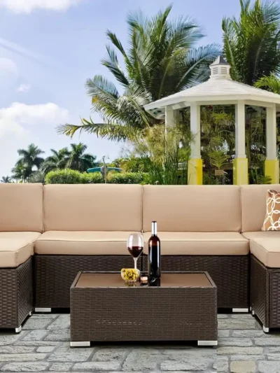 7 Piece Outdoor Patio Furniture Set, PE Rattan Wicker Sofa Set, Outdoor Sectional Furniture Chair Set with Cushions