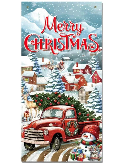 Christmas Door Cover Xmas Tree Gift Hanging Cloth Blanket