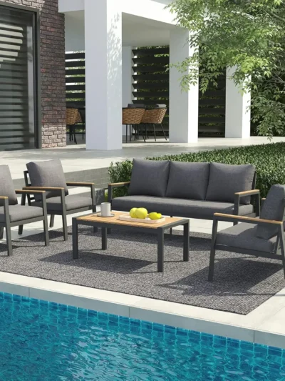 Aluminum Patio Furniture Set 5 Piece Outdoor Set with Cushions, Outdoor Patio Furniture, Patio Sofa Furniture for Deck, Backyard