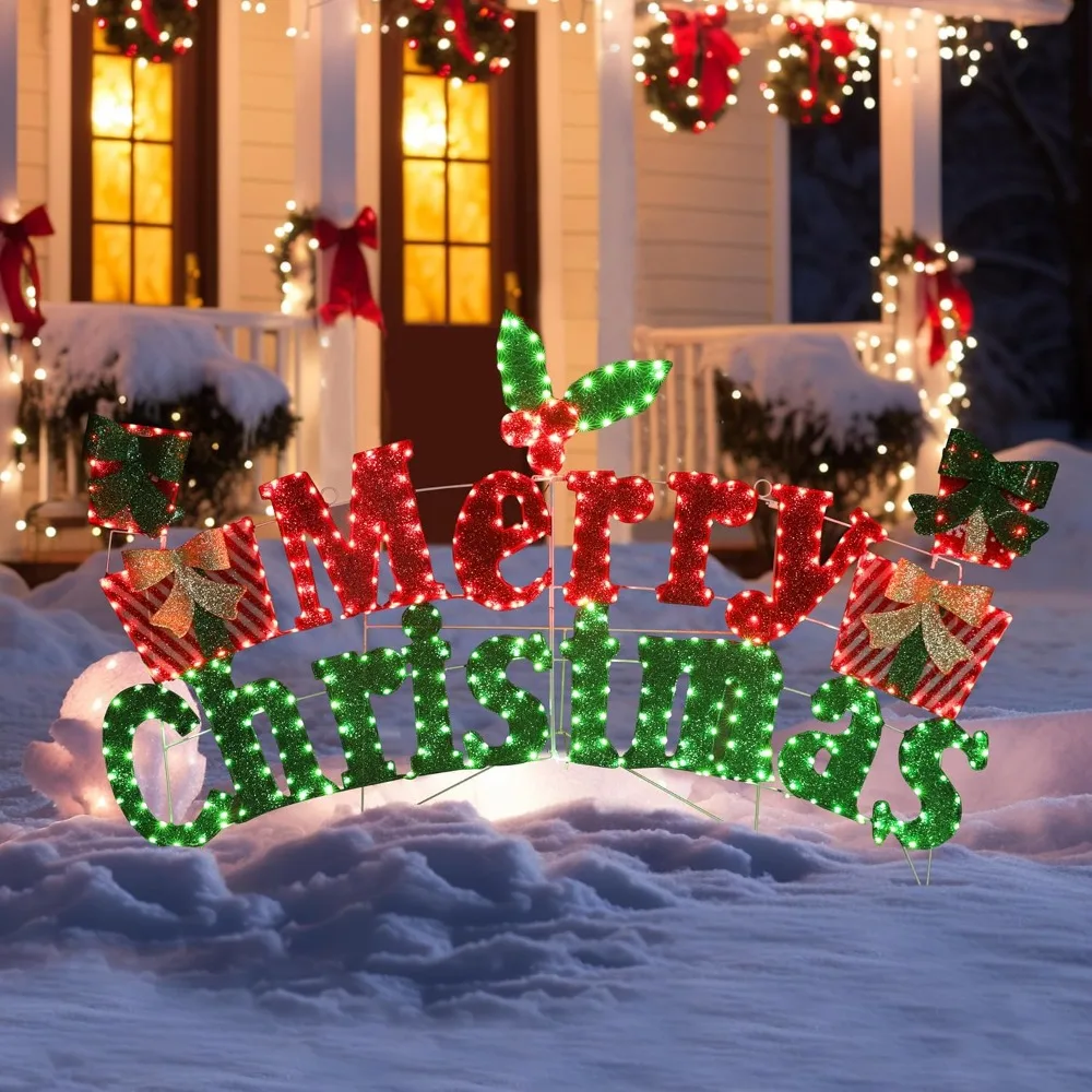 6FT Lighted Outdoor Christmas Decorations, Holiday Merry Christmas Sign with 456 LED Lights, 5-Meter Power Cord - Image 2
