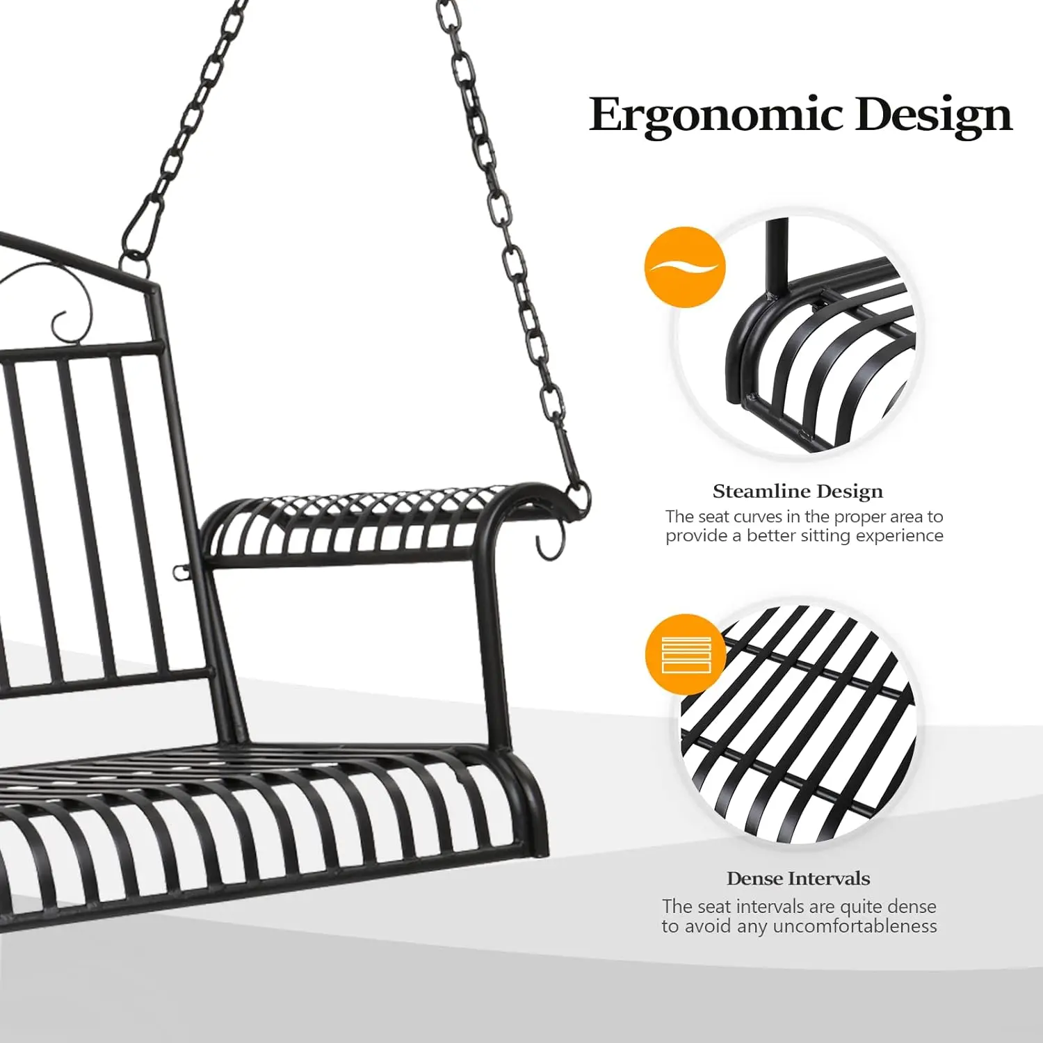 Metal Patio Porch Swing, 660 LBS Weight Capacity Steel Porch Swing Chair for Outdoors, Heavy Duty Swing Chair - Image 3