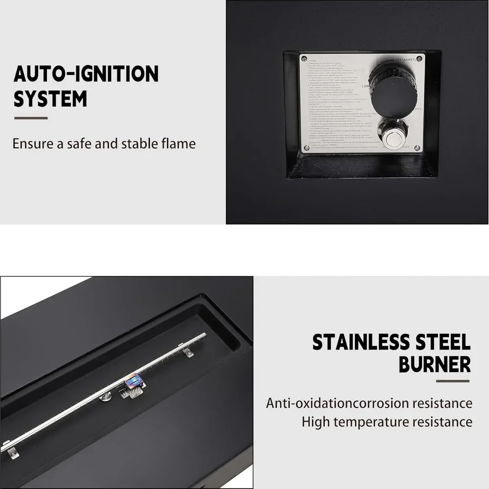 Propane Gas Fire Pit Table White Fire Glass and Rain Cove 56" Outdoor Propane Rectangle Terrazzo Outdoor Heating Fire Table - Image 6