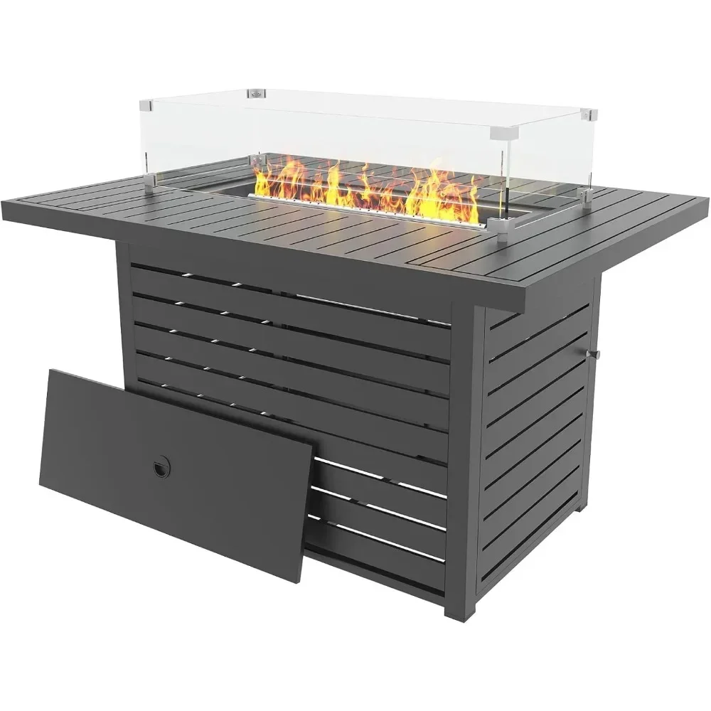 43.3 Inch Propane Fire Pit with Lid,Glass Wind Guard Gas Firepit Table for Garden/Patio,CSA Certification,2 in 1 Firepit Table - Image 4