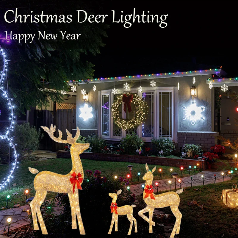 3Pcs Iron Art Elk Deer Christmas Garden Decoration With LED Light Glowing Glitter Reindeer Xmas Home Outdoor Yard Ornament Decor - Image 3
