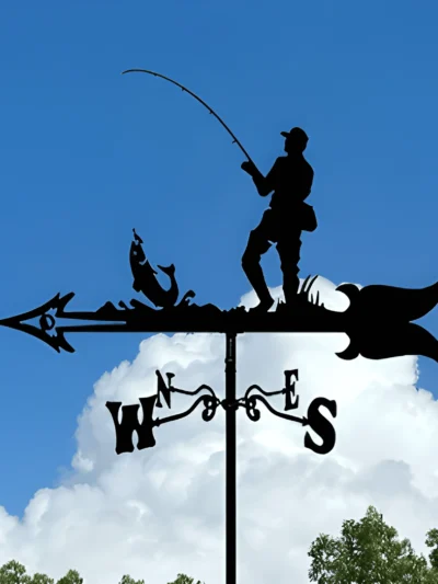 Silhouette Ornaments Wrought Iron Weathervane, Roof Patio Garden Plugin Decoration, Fishing Signs, Motorcycle Riding, Home Decor