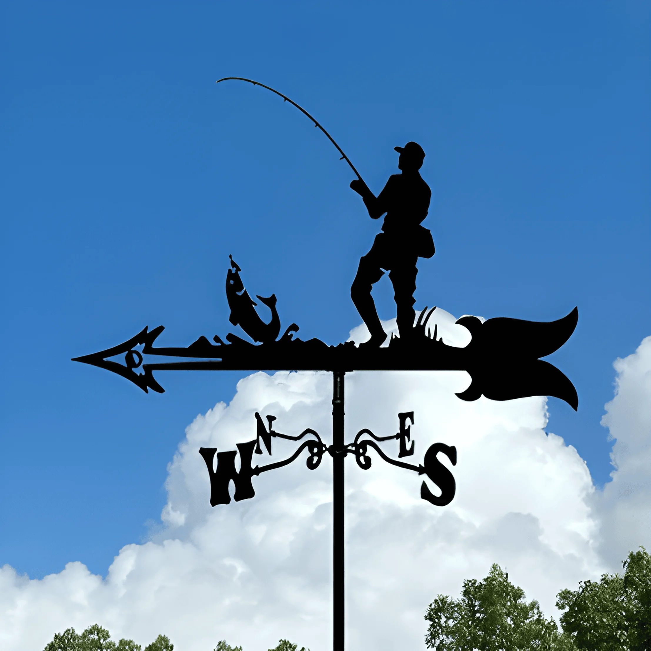 Silhouette Ornaments Wrought Iron Weathervane, Roof Patio Garden Plugin Decoration, Fishing Signs, Motorcycle Riding, Home Decor