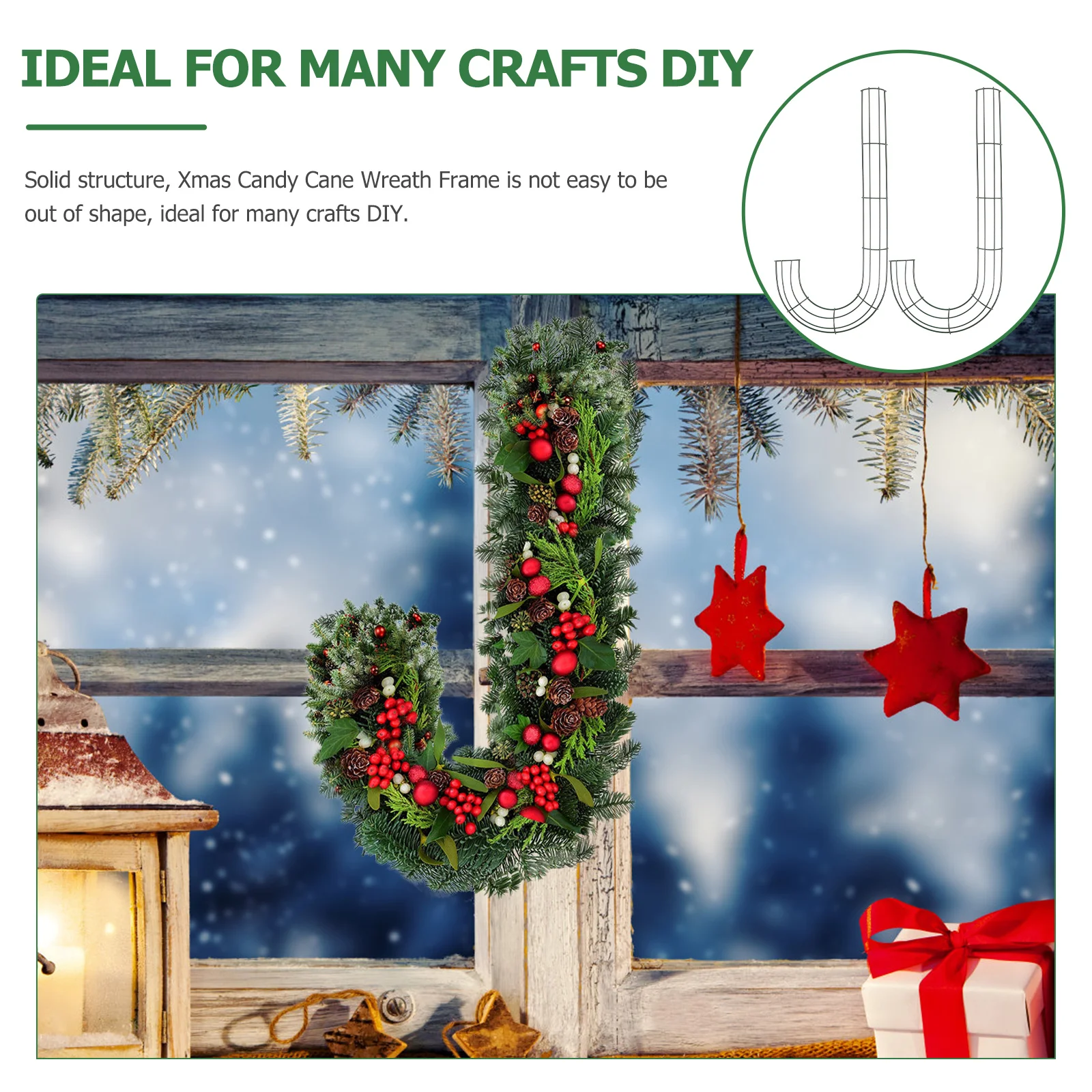 2 Pcs Christmas Wreath Decoration DIY Form Metal Frames Outdoor Iron Accessory Candy Cane Leaves Garland - Image 6