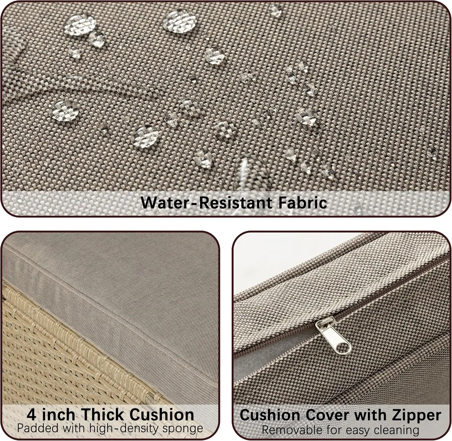 Patio Furniture Set 3 Piece Outdoor Sectional Sofa Couch All Weather Rattan Wicker Conversation Set with Acacia Wood Coffee - Image 5