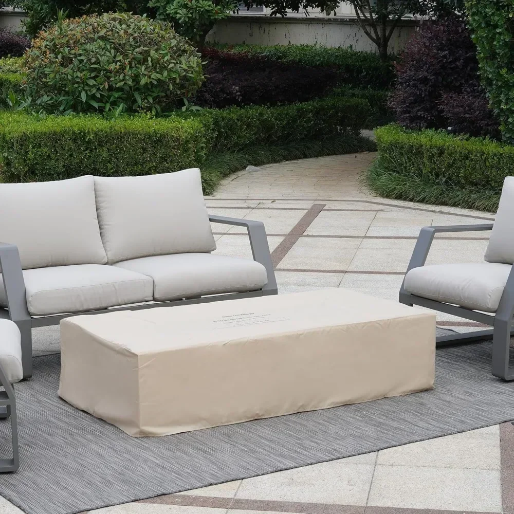 Propane Gas Fire Pit Table White Fire Glass and Rain Cove 56" Outdoor Propane Rectangle Terrazzo Outdoor Heating Fire Table - Image 5