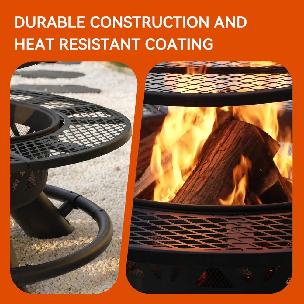 47"Fire Pit with Adjustable Grill, Outdoor Fireplaces, Large Wood Burning Patio Fire Pits for Outside,Black Oversized table legs - Image 6