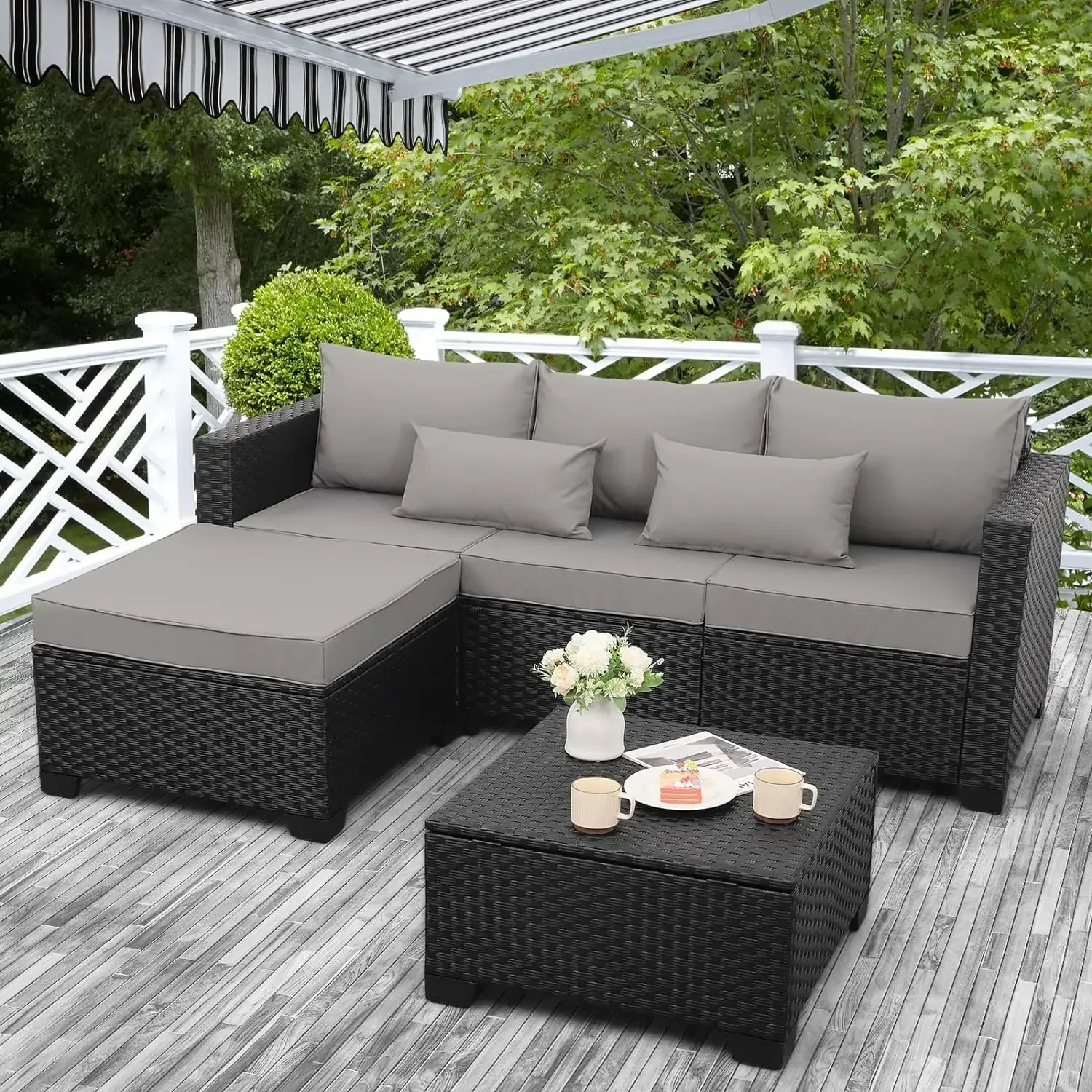 3 Pieces Patio Furniture Set Outdoor Sectional Wicker Patio Furniture Patio Couch with Ottoman and Outdoor Storage Table - Image 7