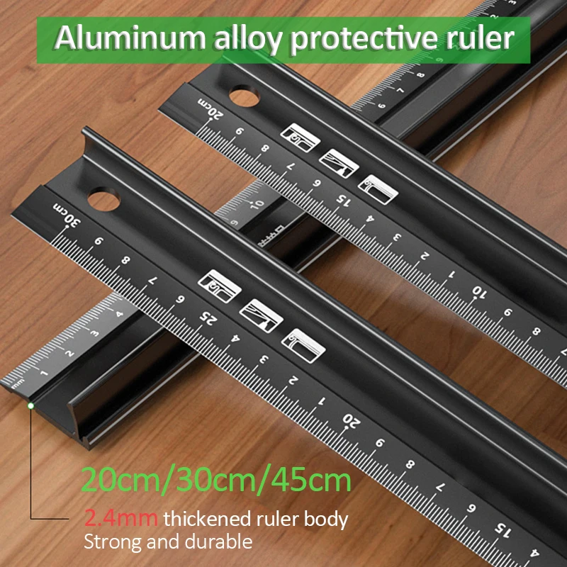 20/30/45cm Aluminum Straight Ruler Multifunctional