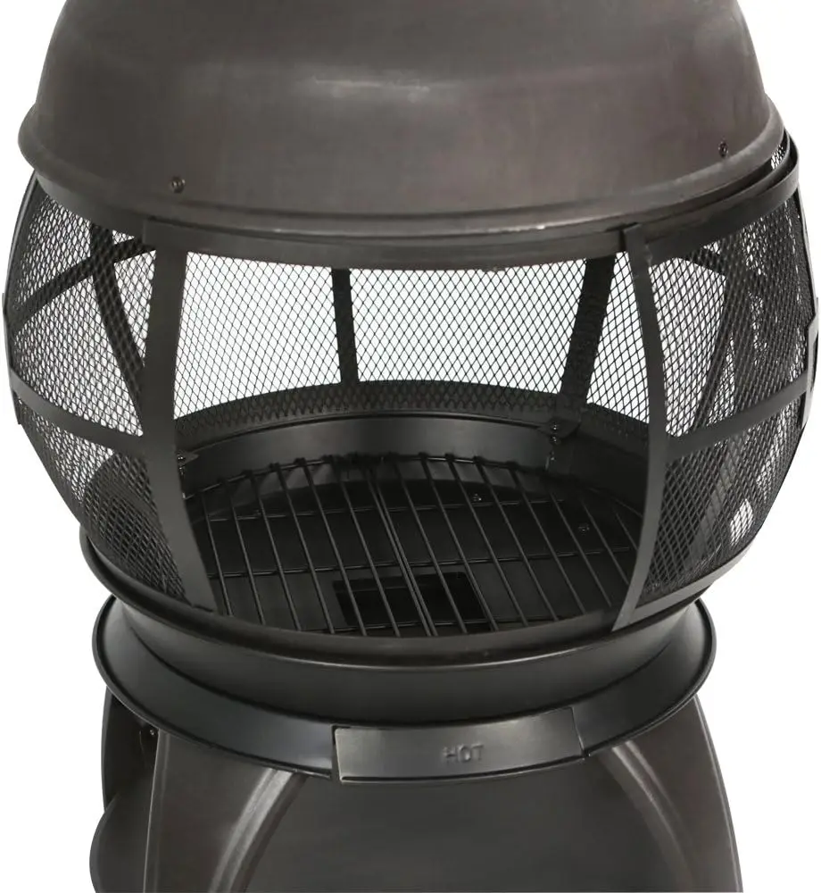 Wood Burning Fire Pits Chimenea Outdoor Fireplace Wooden Firepit, Brown-Black - Image 2