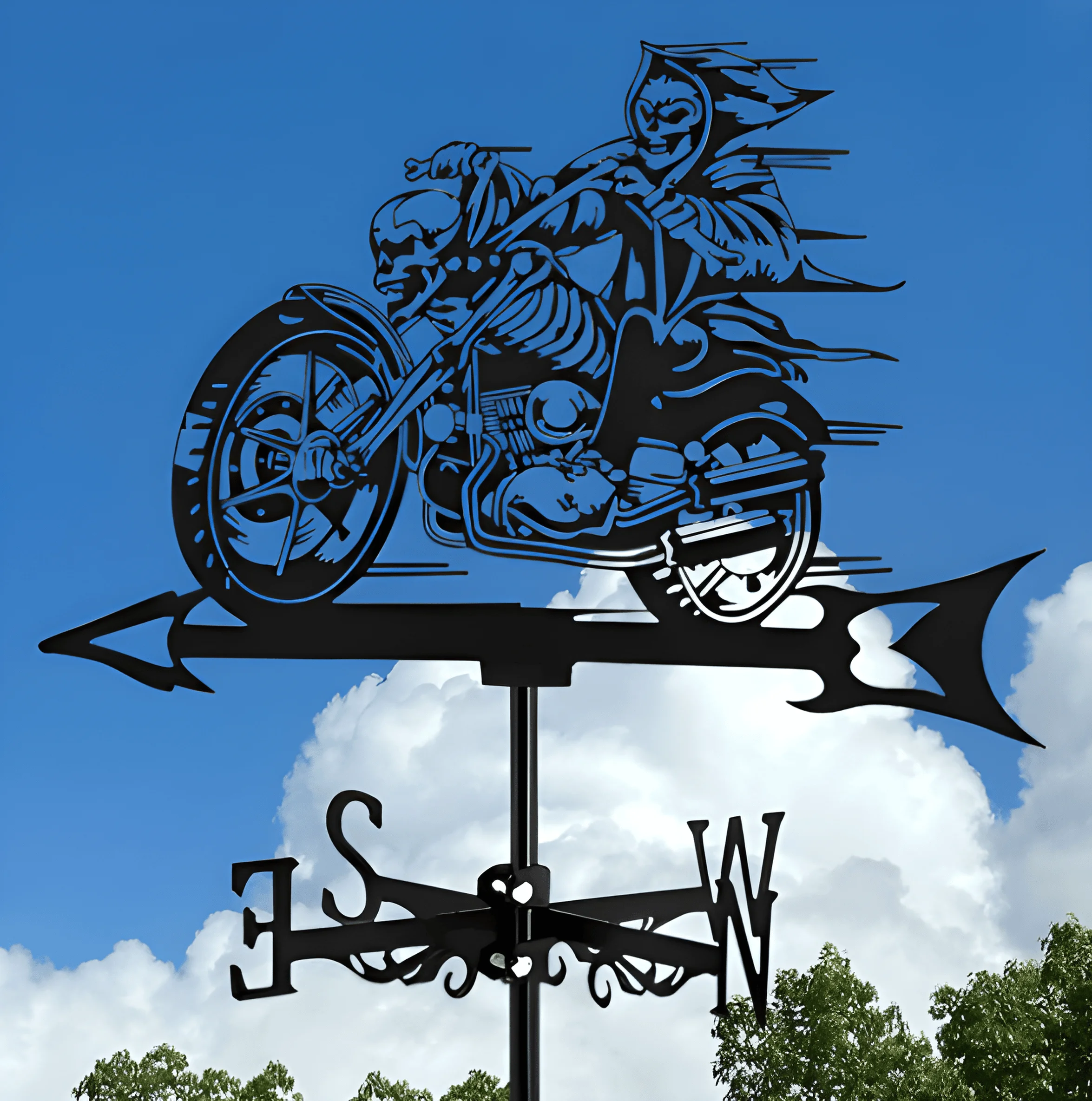 Silhouette Ornaments Wrought Iron Weathervane, Roof Patio Garden Plugin Decoration, Fishing Signs, Motorcycle Riding, Home Decor - Image 2