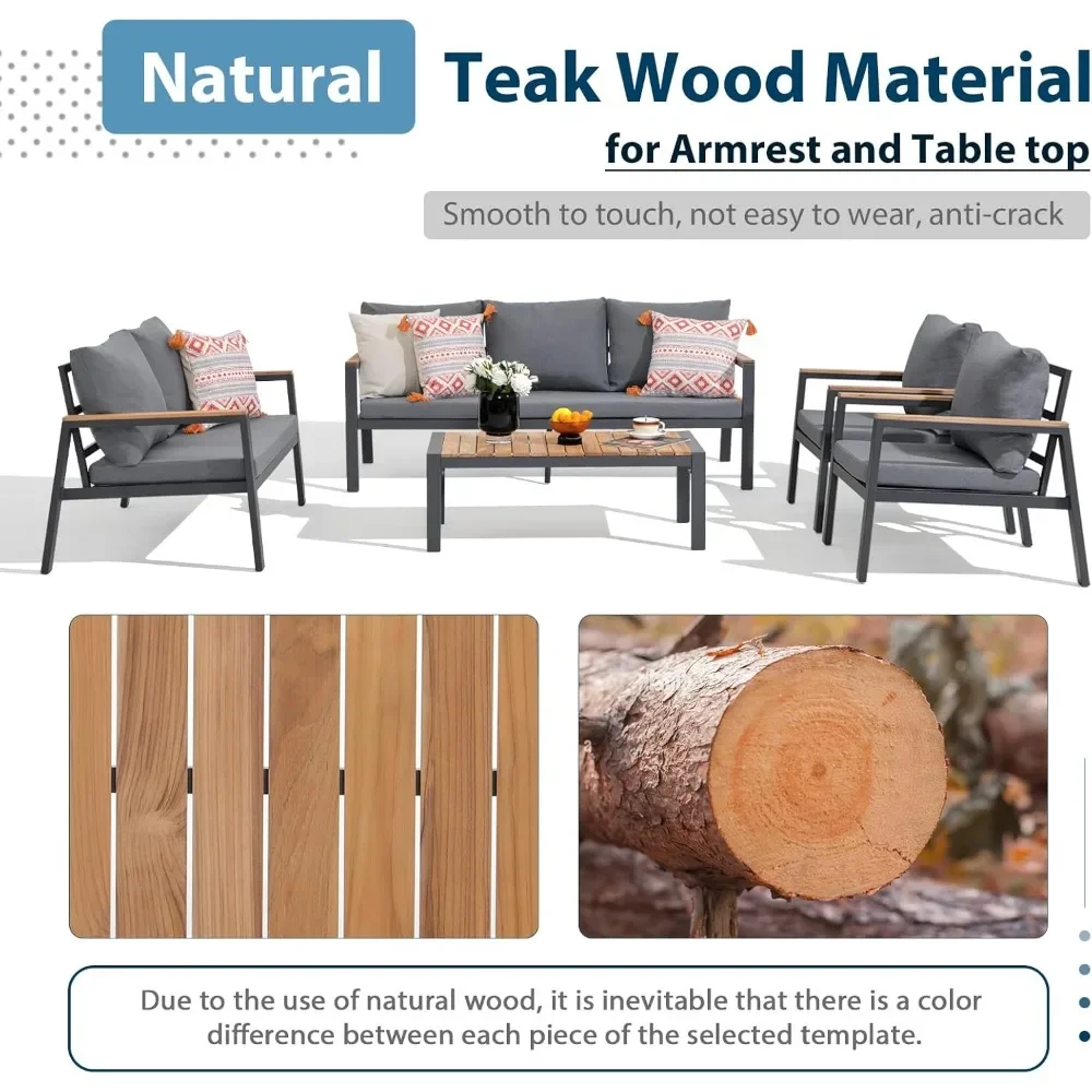 Aluminum Patio Furniture Set 5 Piece Outdoor Set with Cushions, Outdoor Patio Furniture, Patio Sofa Furniture for Deck, Backyard - Image 3