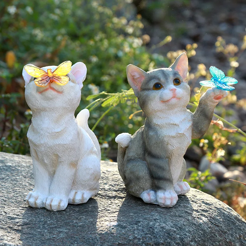 Solar Garden Lawn Animal Sculpture Luminous Resin Yard Cat Art Statue - Image 2