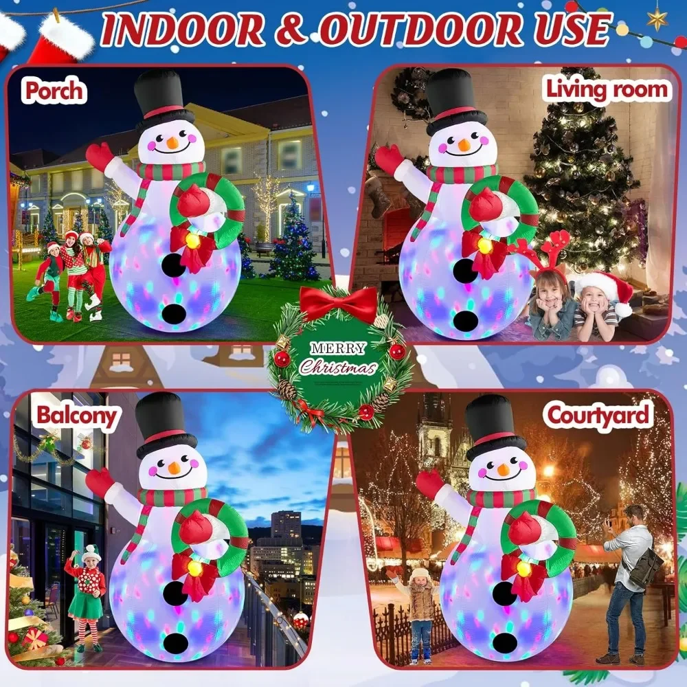 8FT Inflatable Snowman Holding Garland Blow Up Yard Decoration with Build-in Colorful LEDs. - Image 4