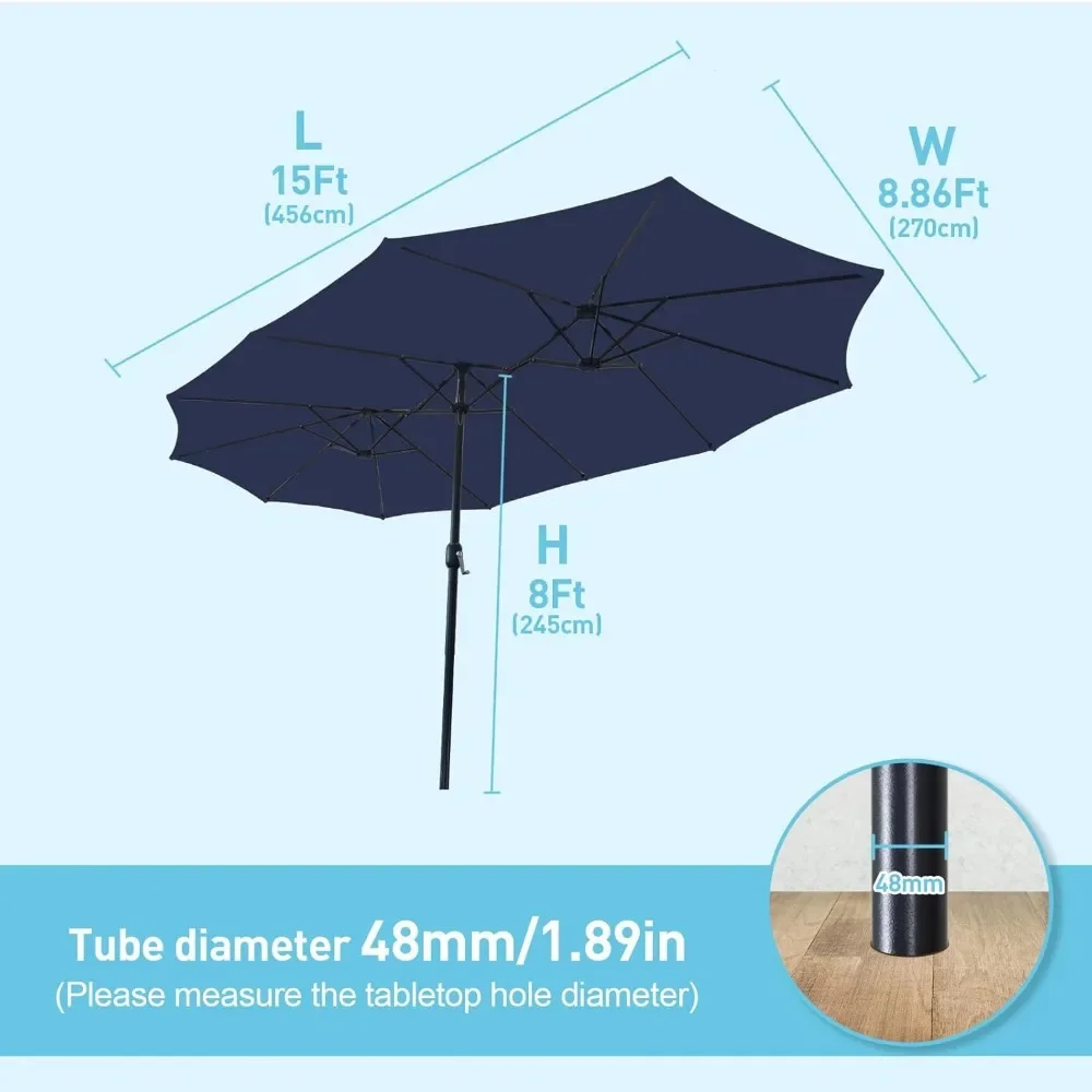 Large Patio Umbrella with Base Included,15ft Double Sided Outdoor Rectangular Patio Umbrella with Crank Handle, for Lawn Garden - Image 7