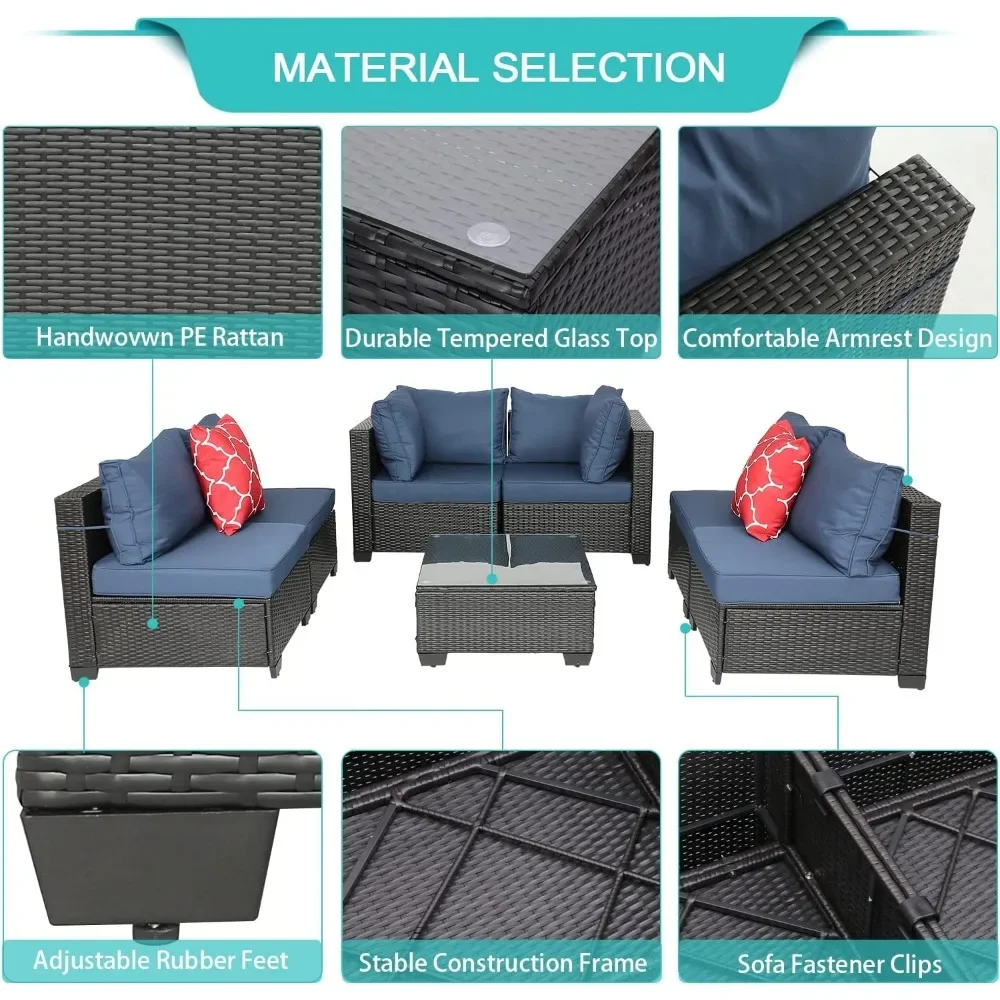Patio Furniture Sets Outdoor Sectional PE Rattan Outdoor Furniture Patio Conversation Set with Cushions for Balcony Lawn - Image 6