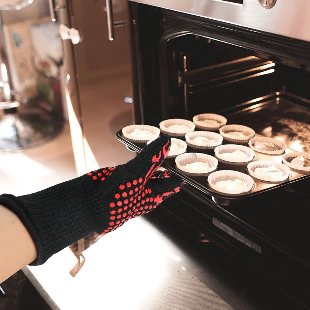 Fireproof Oven Mitts Flame Retardant 300-500 Centigrade Microwave Oven Gloves Extreme Heat Resistant Non-slip BBQ Fire Gloves - Image 2