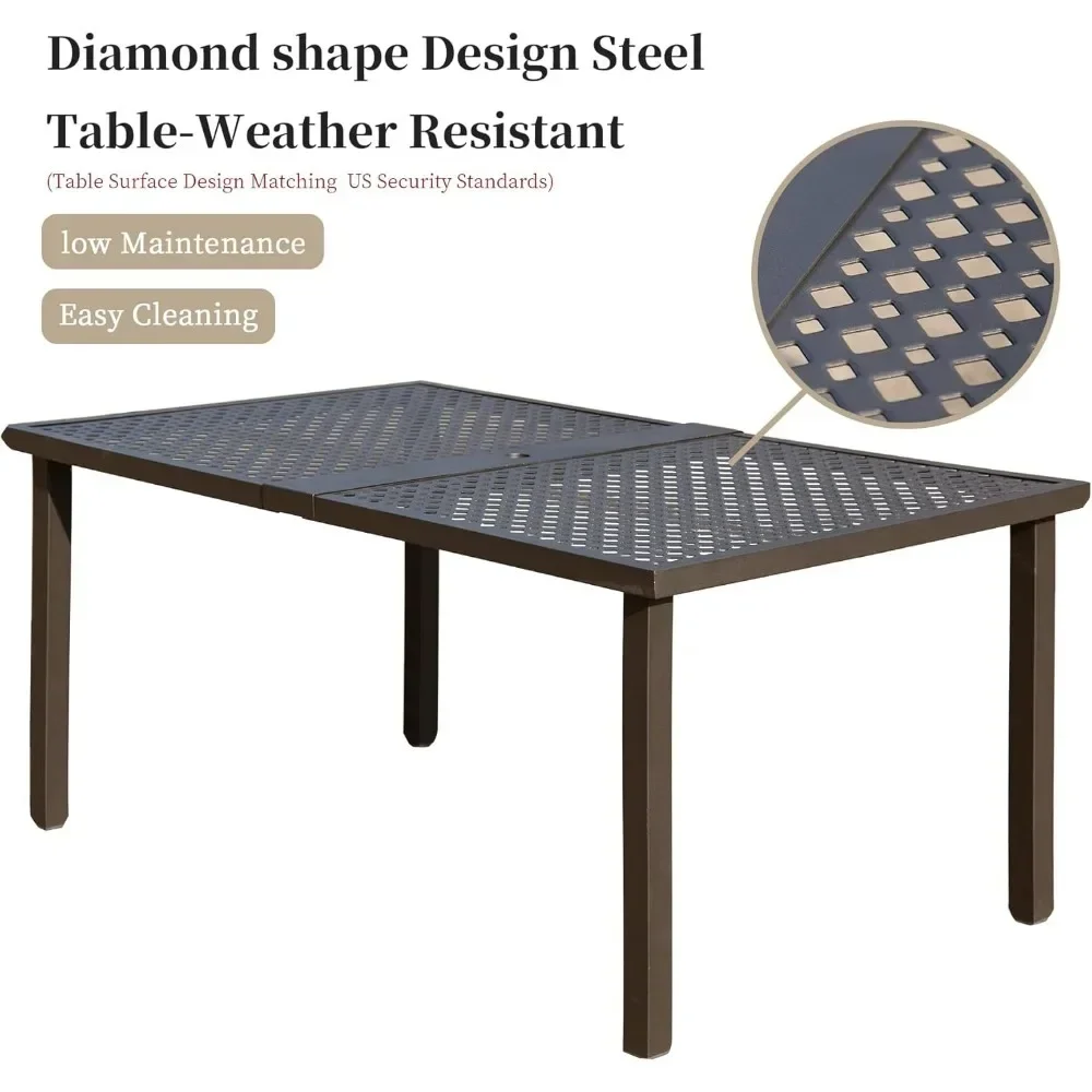 7 Pieces Patio Dining Sets All-Weather Metal Outdoor Modern with Table, Cushions-Beige, Sturdy and Durable, Outdoor Dining Sets - Image 5