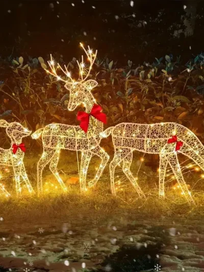 Lighted Christmas Deer Iron Art Christmas Decor Glowing family of three