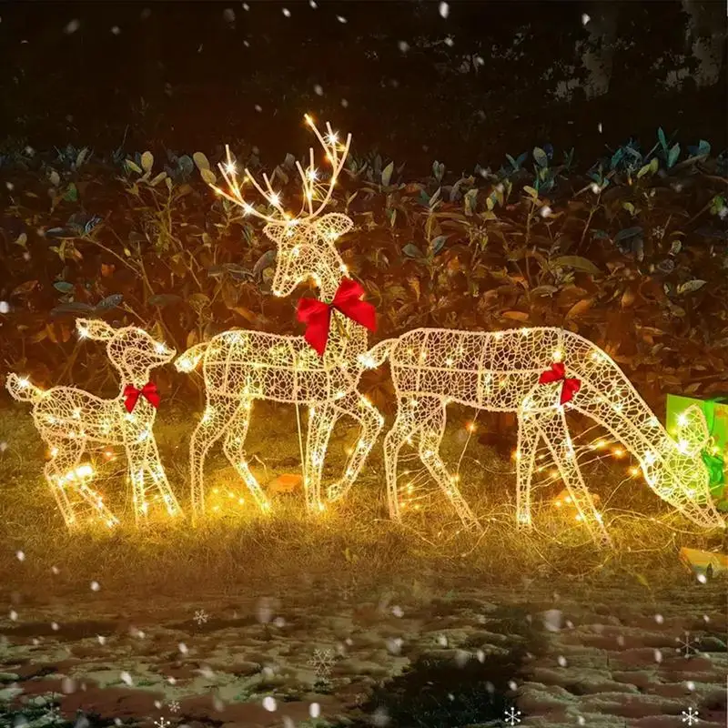 Lighted Christmas Deer Iron Art Christmas Decor Glowing family of three